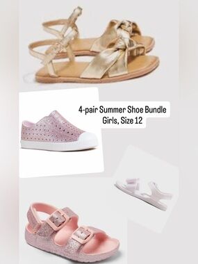 Girls Summer Shoes Bundle – 4 Pairs – Size 12 – Native, Cat & Jack, J.Crew ☀️✨